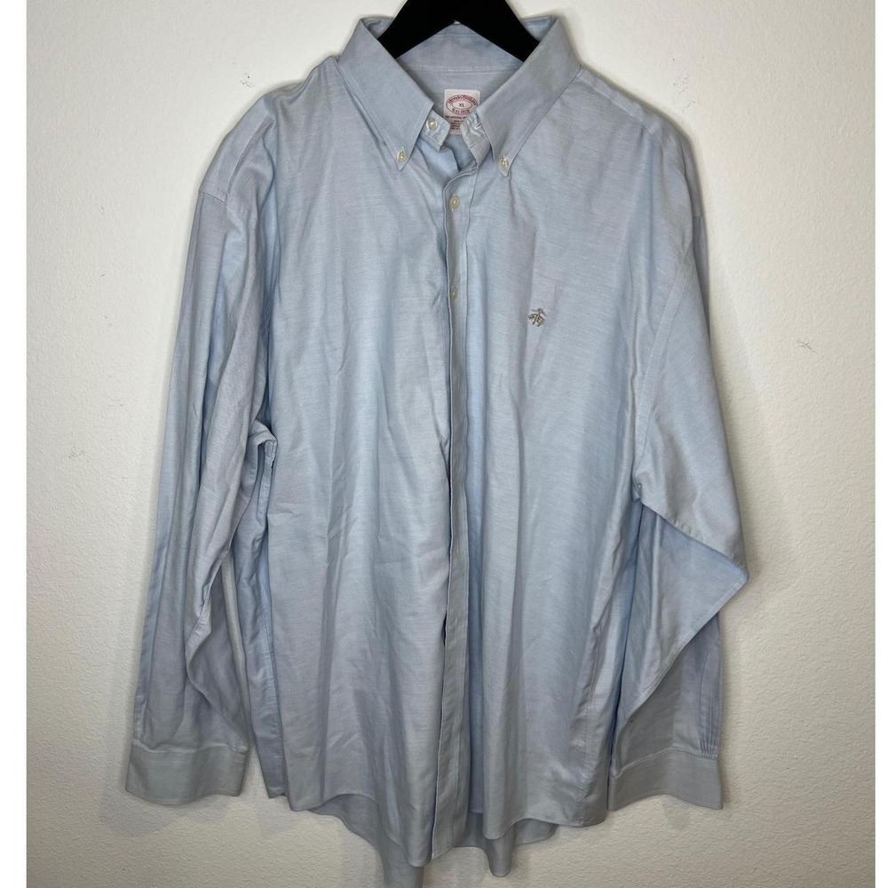 Brooks Brothers Mens Button Down Shirt Supima Cotton Non-Iron Light Blue XL